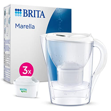 BRITA Wasserfilter-Kanne Marella weiß (2,4l) inkl. 3x MAXTRA PRO All-in-1 Kartuschen – Kanne mit Wasserfilter reduziert Kalk, Chlor, Blei, Kupfer & geschmacksstörende Stoffe im Leitungswasser im Sale